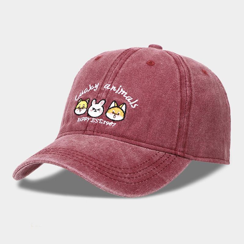 Casquette de baseball à bord incurvé brodée avec un lapin de dessin animé, chapeau de camionneur respirant pour les activités de plein air décontractées