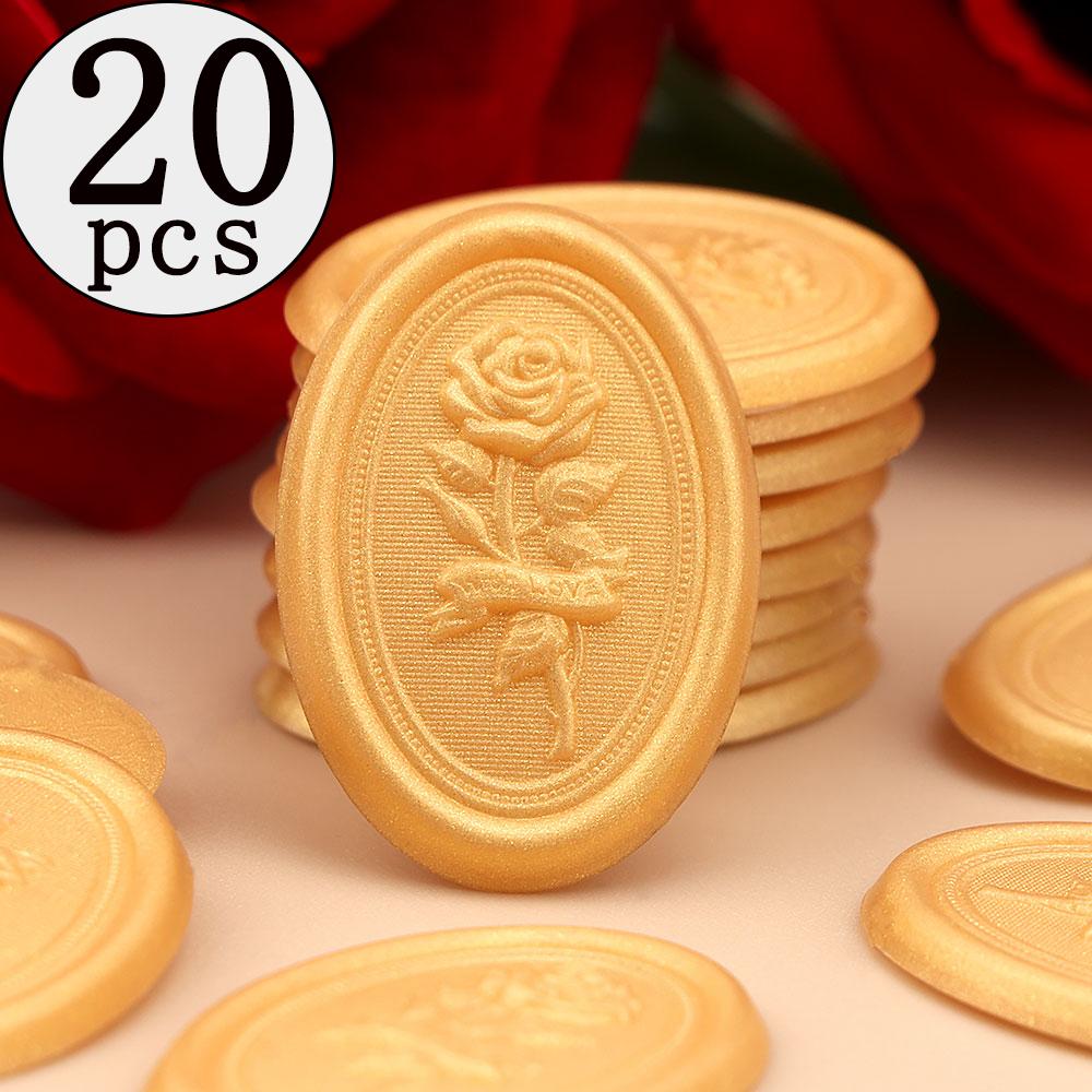 

20pcs Wax Seal Stickers, Oval Floral Wax Seals, Fabric Roses Wedding Wax Seals, Self-Adhesive Wax Seals for Wedding Invitations