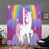 2 Stück, niedliche Regenbogen-Einhorn-Vorhänge für Mädchen - halbverdunkelnd - geeignet für Wohnzimmer, Schlafzimmer, Küche, Heimdekoration