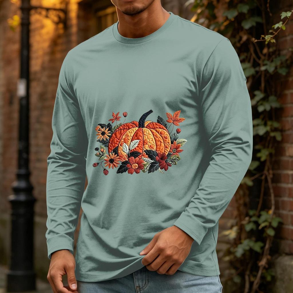 Men's Casual Long Sleeve Neck T-Shirt for Halloween