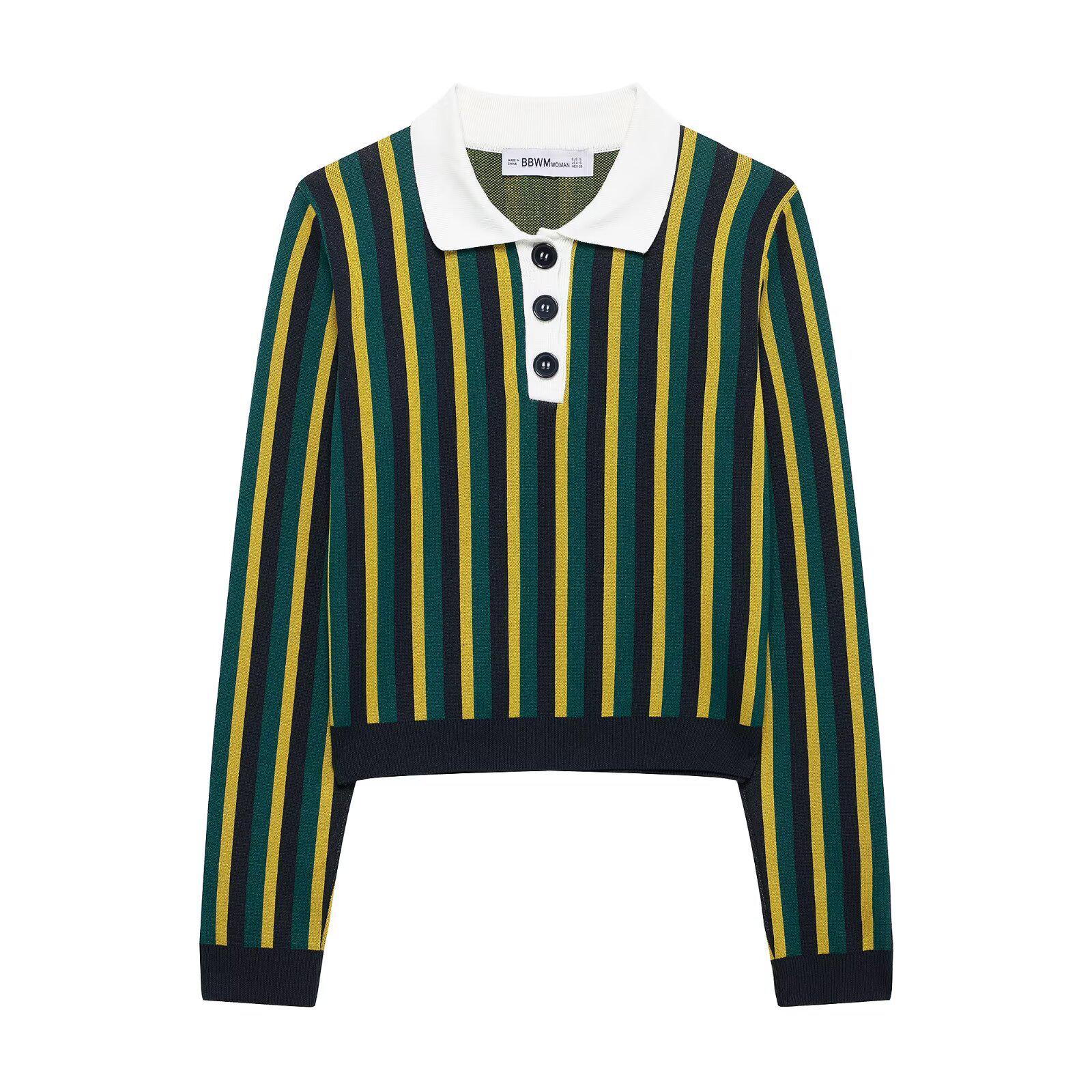 

Spring 2025 Women s Casual Striped Polo Collar Knit Top Small