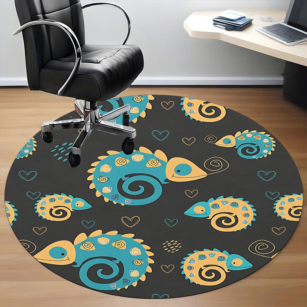 1pc Chameleon Pattern Office Round Area Rug, Indoor Mat Suitable For Office, Under Office Chairs Bedroom Living Room Home Decor, Room Deco
