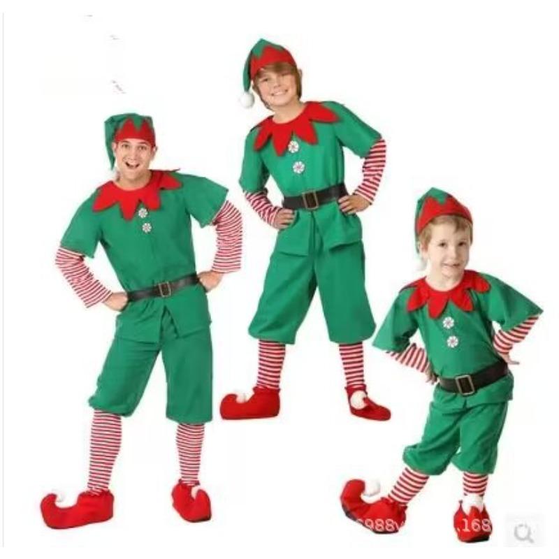 Christmas Costume Children's Christmas Elf Cosplay Costume Boys and Girls Adult Green Elf Christmas Ball Party
