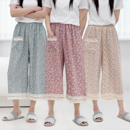 Women s Rayon Floral Cropped Air Pants 8-Length 6 Colors Lightweight Pajama Lounge Pants Piondeep pink