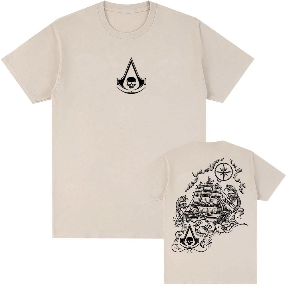 Assassin's Creed Black Flag Resynced Map T-Shirt Unisex Streetwear Lässig Rundhals Sommer T-Shirts Grafik Herren Damen Tee