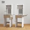 Small Vanity Desk with Mirror and LED Lights, Compact Dressing Table with Drop Leaf, Open Shelves and Drawer, White