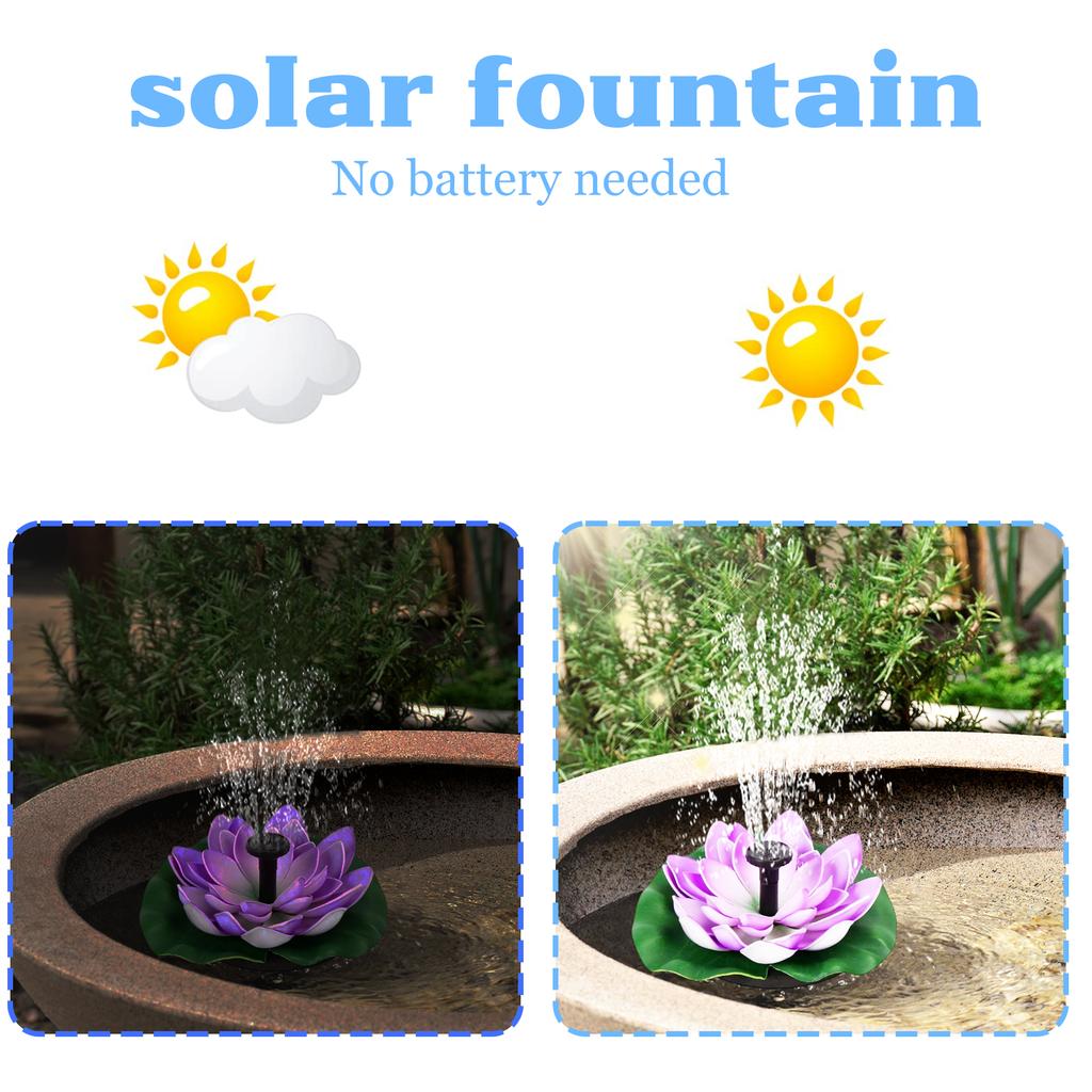 (Lotus Design) Floating Solar — Automatic Sprinkler For Birdbaths And ; A Flower-Shaped Water For Gardens, Courtyards, And Outdoor Decora