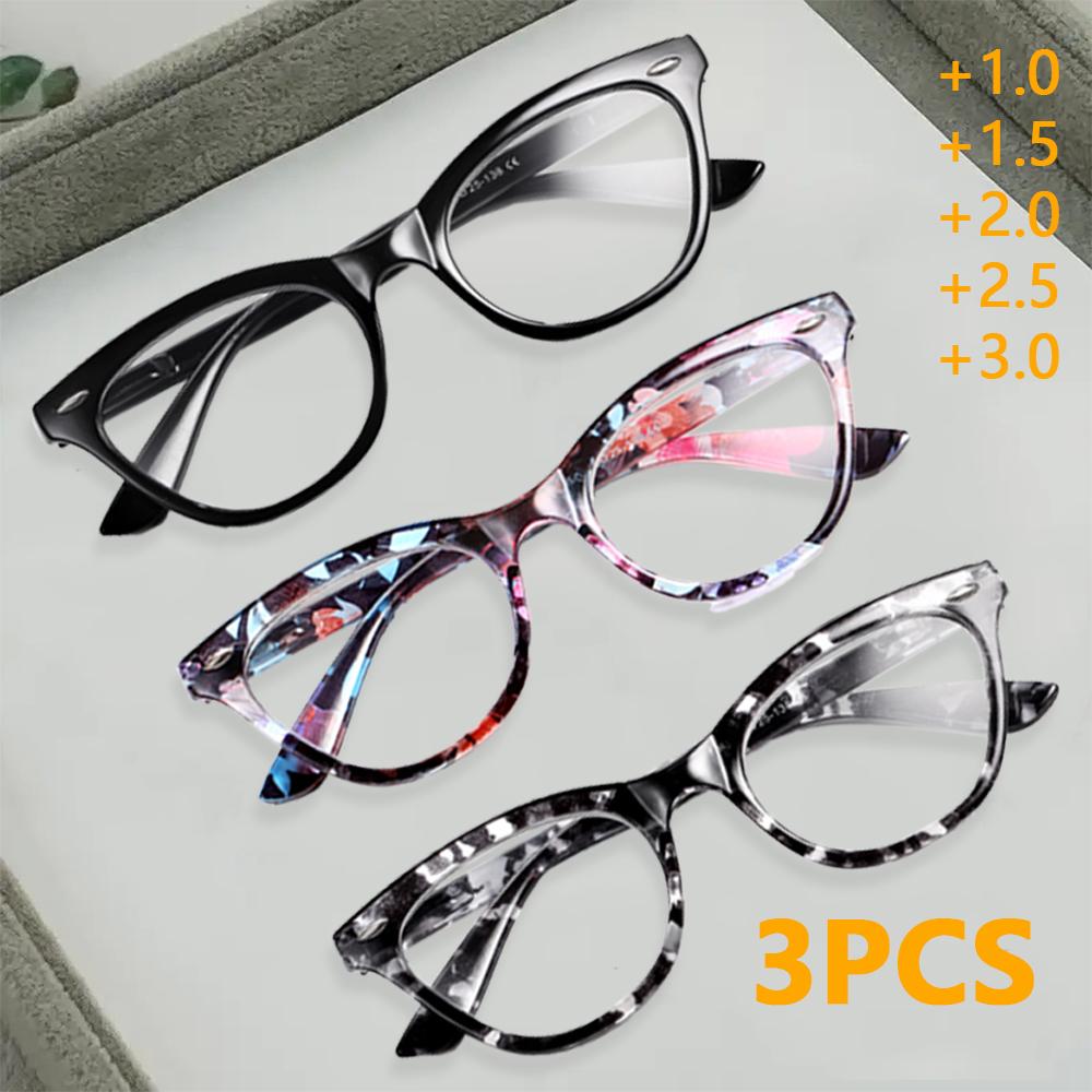 3pcs New Women Reading Glasses Retro Man Cat Eyes Anti Blue Light Eyeglasses Fashion Presbyopia Hyperopia Eyewear
