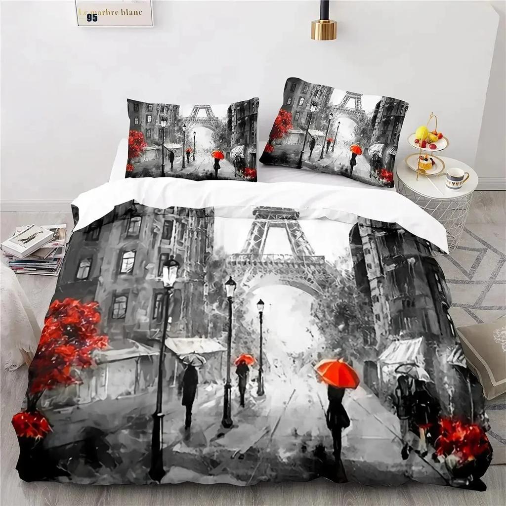 3D Print Eiffel Tower France Paris Comfortable Duvet Quilt Cover Pillowcase Bedding Set Children Bedroom Decoration Home Textile