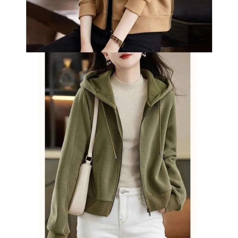 Hooded Women's Sweatshirt Cardigan Zipper Short Jacket Casual Top