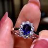Exquisite Classic Sapphire Ring For Women High Quality Fashion Blue Gemstone Flower Ring Wedding Banquet Jewelry Gifts