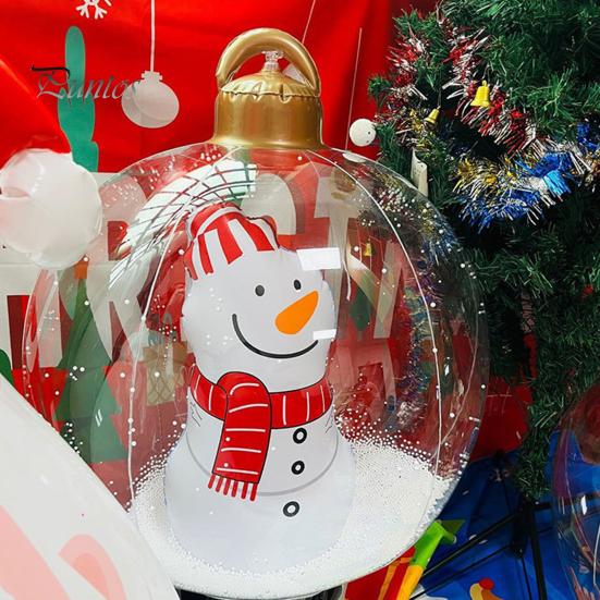 24" Inflatable Christmas Ball with LED Light Outdoor Blow Up PVC Ball Decorations with Santa/Reindeer/Snowman Figurine for Yard Pool Garden Decor