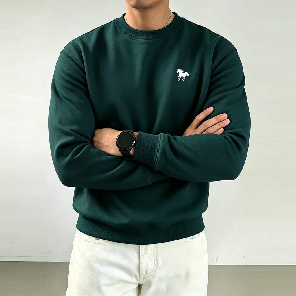 A minimalist-style crew-neck long-sleeve top with a loose fit and dropped shoulders—a casual sweatshirt perfect for fall and winter.