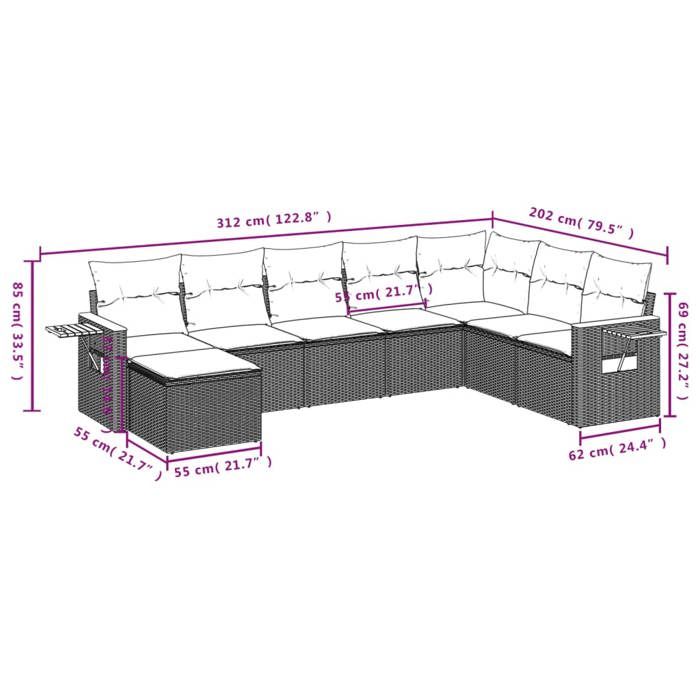 VidaXL Salon de Jardin avec Coussins 8 pcs, Canapés de Patio, Ensemble de Meubles, Mobilier de Terrasse Exterieur, Gris 3227090