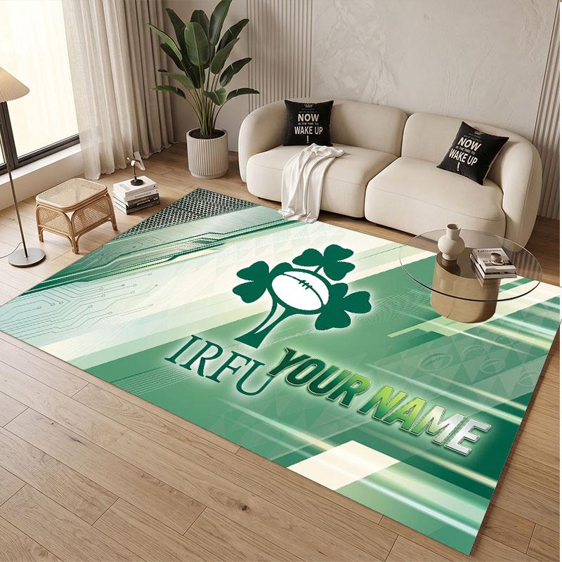 Custom Rug Ireland Rugby Pattern Print Name Text Soft Non‑Slip Floor Carpet for Home Indoor Decoration