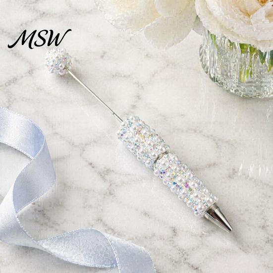 Stationery for Crafts DIY Beadable Pen, Rhinestone Faux Pearl Ballpoint Fancy Glitter Customizable Writing Pen Crafting, Student Office Tools Beaded