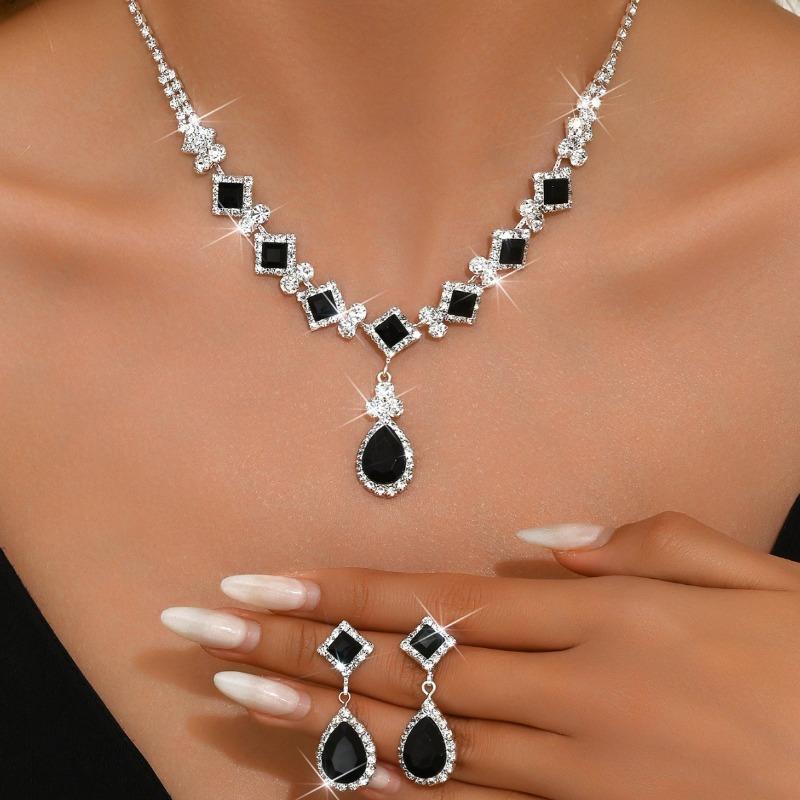 Halskette Ohrringe Set Tränenförmig Zirkonia Anhänger Halskette Elegantes Hochzeits Schmuck für Abschlussball Party Brautparty Geschenk