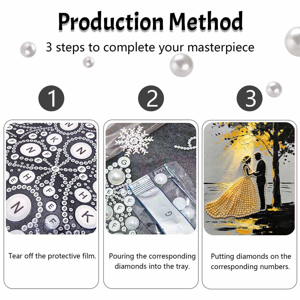 DIY Frameless Pearl Painting Kit Wedding Couple 3D Shiny Bead Art Canvas Relaxing Creative Craft for Home Wall Decor Gift