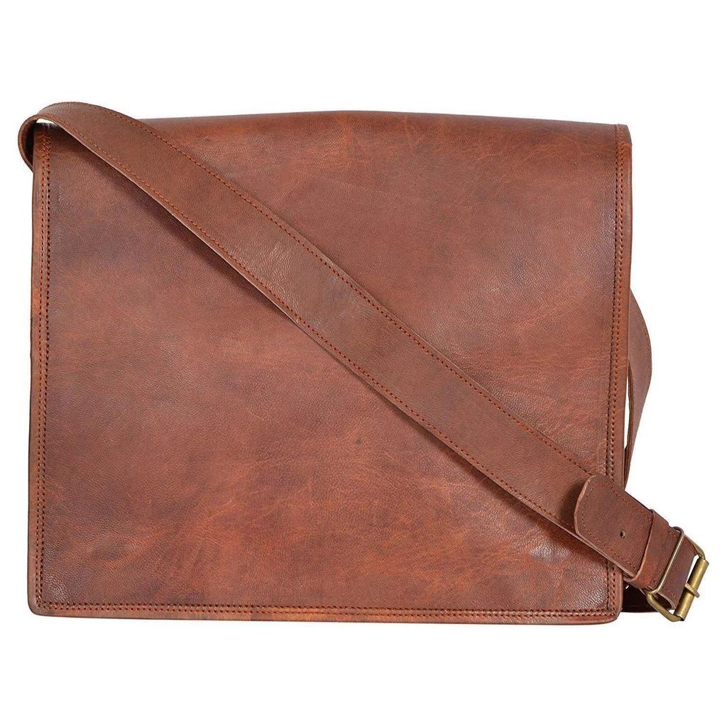 Real Goat Leather Vintage Messenger Bag Shoulder Laptop Bag Briefcase