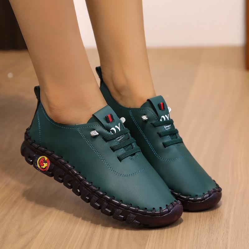Chaussures à semelles souples, chaussures décontractées à lacets cousues à la main pour femmes, grande taille