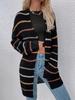Over Size Striped Long Sleeve Cardigan Coat for Women Autumn Winter Casual Workwear