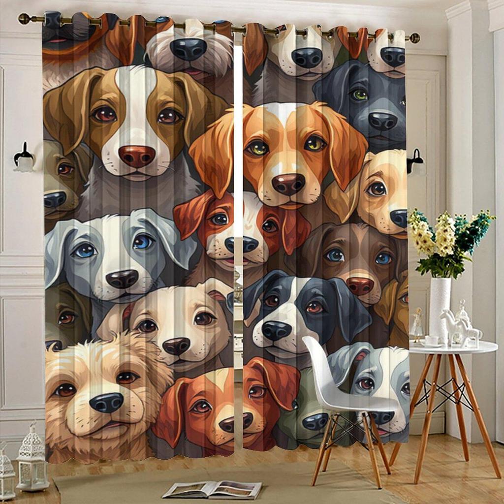Kreskówkowe Psy Zasłony zaciemniające z nadrukiem cyfrowym 3D dla dzieci - Uroczy styl, szyte na miarę