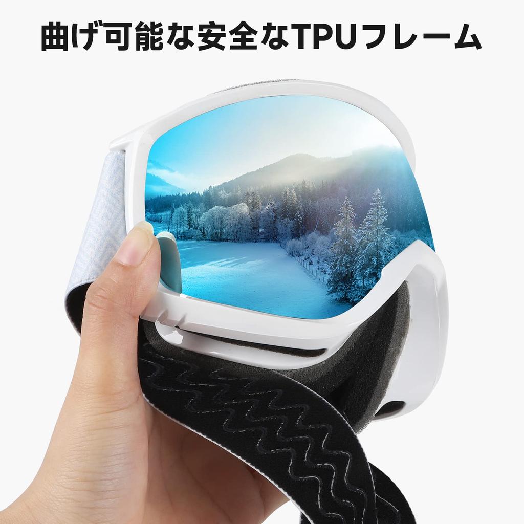 Findway Ski & Snowboard Goggles for Adults, OTG, Anti-Fog Spherical Lens, UV400, Helmet Compatible (White Frame / Sapphire Blue Lens)