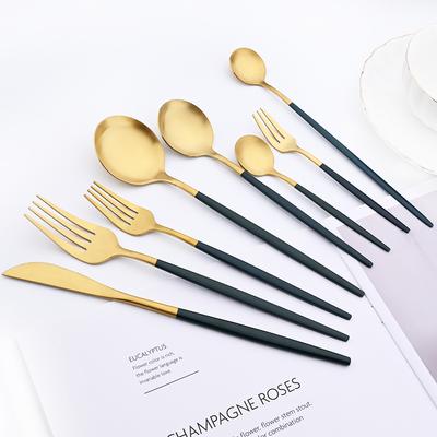 8 pezzi set di stoviglie in oro con manico nero coltello forchetta cucchiaio posate set da cucina opaco posate in acciaio inox stoviglie complete