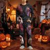 Men's Halloween Pajama Set Long Sleeve Long Pants with Crotch Buttons and Elastic Drawstring Waist