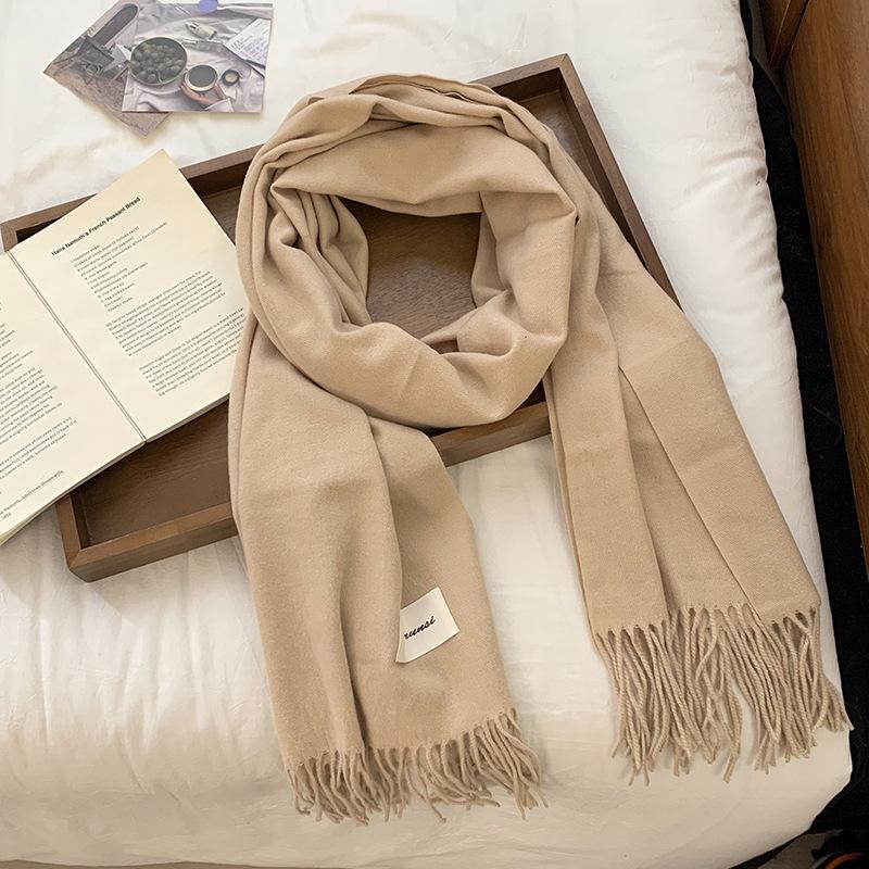 Scarf women's high-quality autumn and winter solid color sweet neck protector imitation cashmere scarf versatile warm fringed shawl