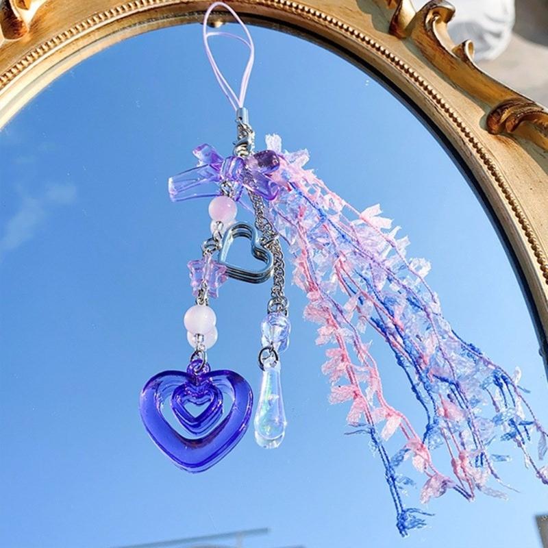 Acrylic Bows Keychain Pendant Multicolor Lace Ribbon Pendant Key Chain Fashionable Decoration for Phones Car Keys Bags