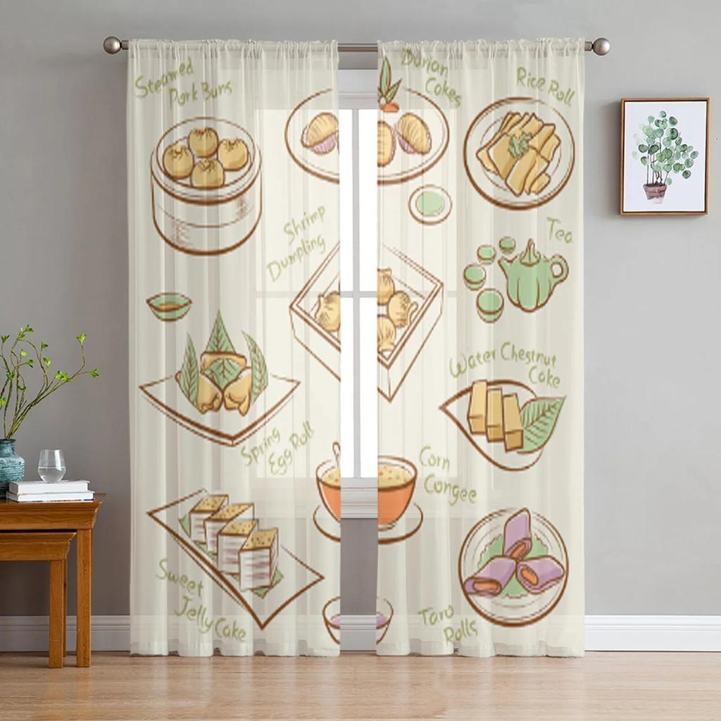 Dessert Cake Bread Modern Tulle Curtains for Living Room Bedroom Home Kitchen Window Sheer Curtains