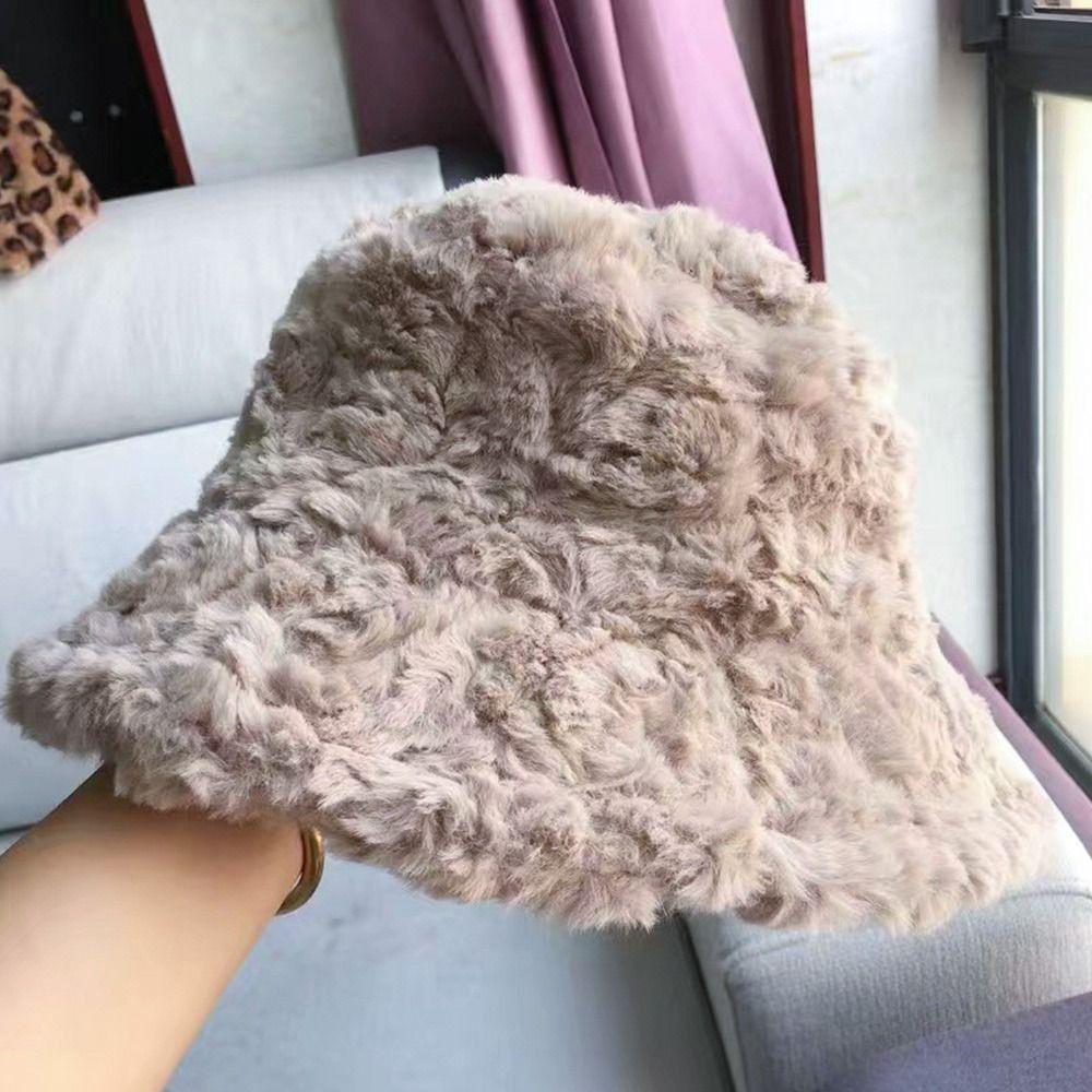 Umělá kožešina Plyšová čepice Bucket Klobouk Furry Panama čepice Outdoor Fisherman Cap Women
