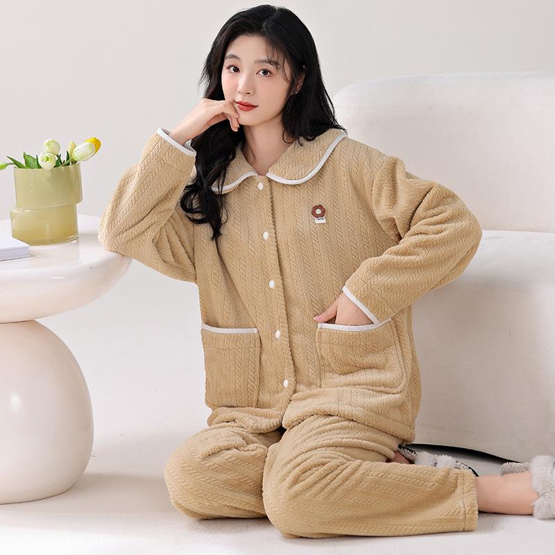Winter Pajamas Women'S Coral Fleece Fleece Thickened Autumn And Winter Flannel Age-Reducing Loungewear Winter