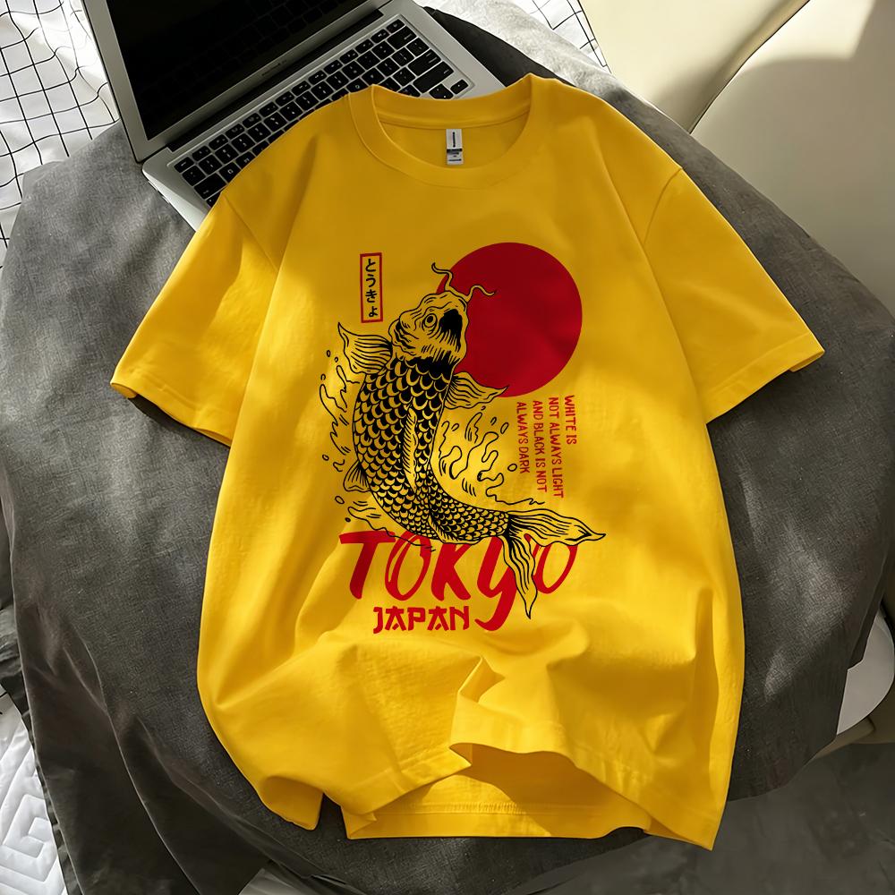Tokyo Japan Koi Prints Tshirts Unisexs Summer Tops Comfortable Oneck Short Sleeve T Shirts Street Soft Clothes