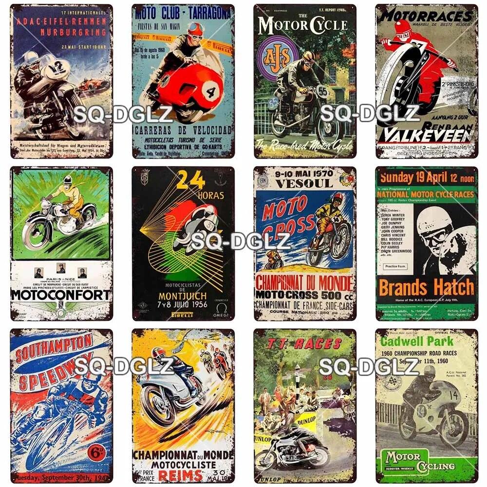 Mfoever Tin Motorcycle Metal Sign Vintage Plaque Poster Tin Sign Wall Decor For Bar Pub Club Retro TT Racing Poster Gift