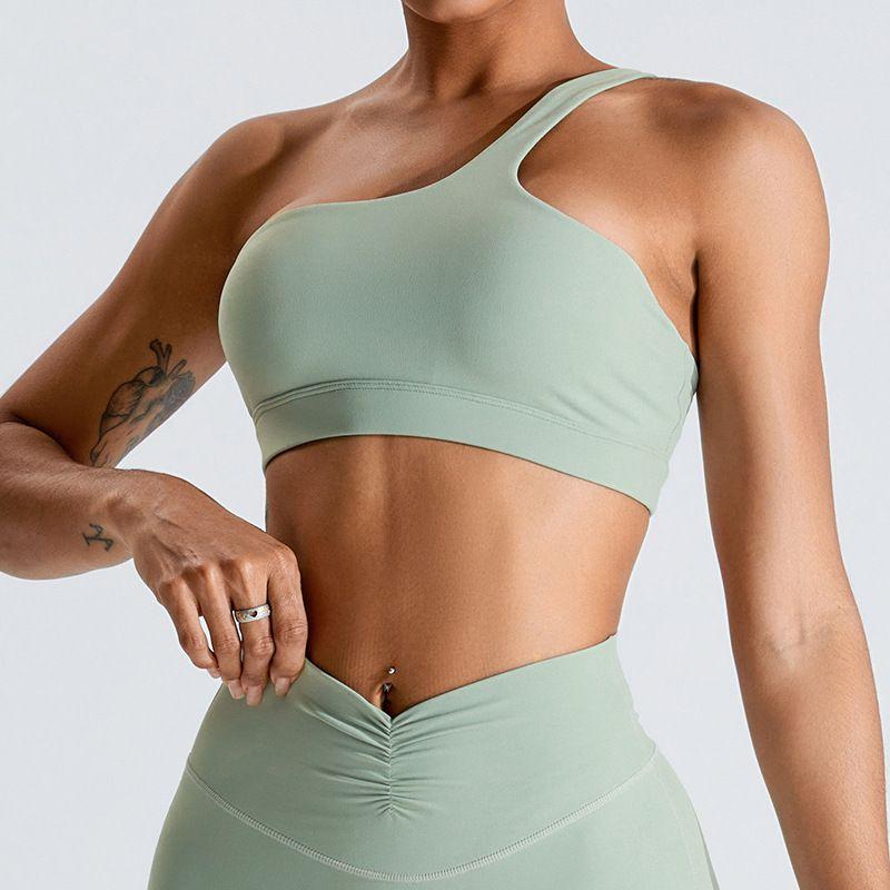 2024 New Arrival Oblique One Shoulder Sports Intimates Naked Women Sense Yoga Bra Quick-Drying Beauty Back Vest Beauty Back Workout Clothes Elastic