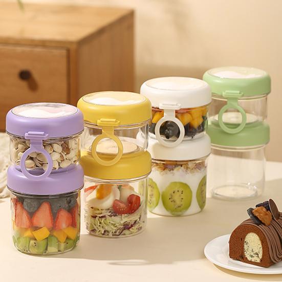Tragbares Overnight Oats Glas mit integriertem Löffel & Deckel, Auslaufsichere Kunststoff-Frühstückstasse für Salat, Joghurt, Obst, BPA-freier transparenter Behälter