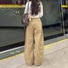 High-Waisted Wide-Leg Khaki Pants - Women's Casual Workwear, Floor-Length, Fits 5'9" to 5'11"