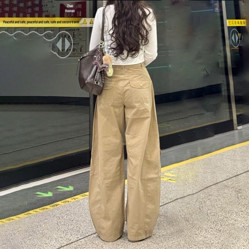 High-Waisted Wide-Leg Khaki Pants - Women's Casual Workwear, Floor-Length, Fits 5'9" to 5'11"