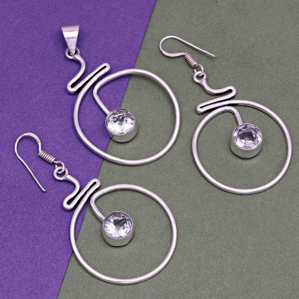 Topaz Set White Pendant Earrings Jewelry Necklace Gemstone  Blue