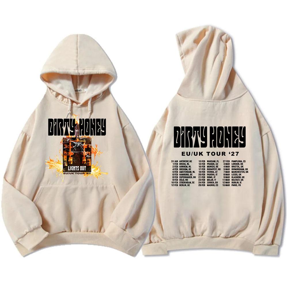 Dirty Honey Lights Out EU/UK Tour Hoodies Unisex Streetwear Fashion Long Sleeve Hooded Sweatshirt Graphic Print Merch Women Men