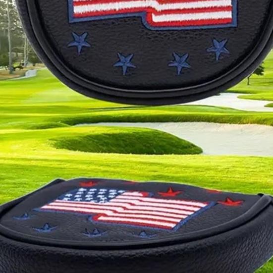 Golf Club Head Cover for Woods Driver Fairway Hybrid Faux Leather Mallet Putter Covers with Magnetic Closure US Flag Pattern Blade Headcover Protector