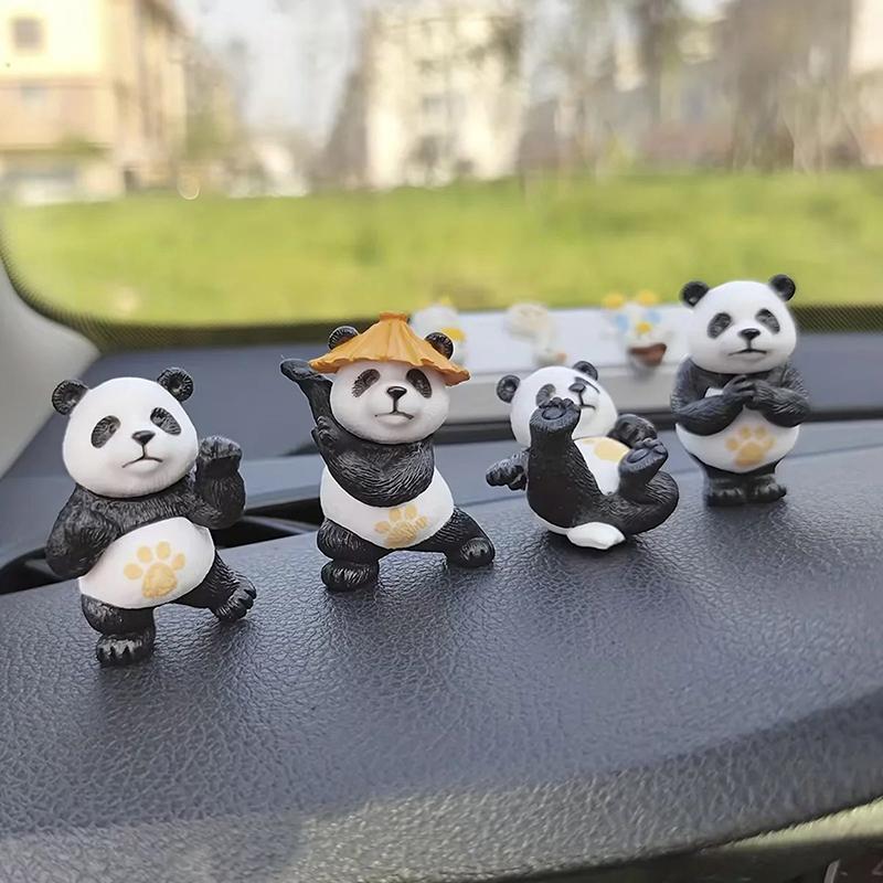 4Pcs/Set Panda Design Car Ornaments Car Center Console Ornaments Office Desk Ornaments Small Car Interior Decoration