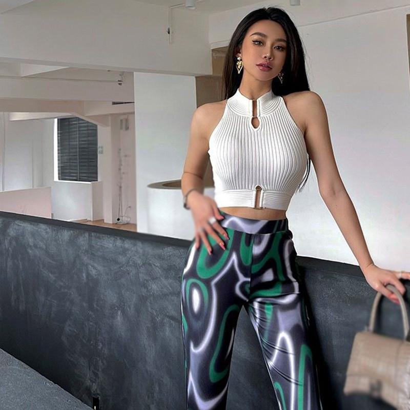 Women Knitted Elastic Crop Top Clothes Sleeveless Tank Top  Summer Korean   Cropped Feminino Streetwear