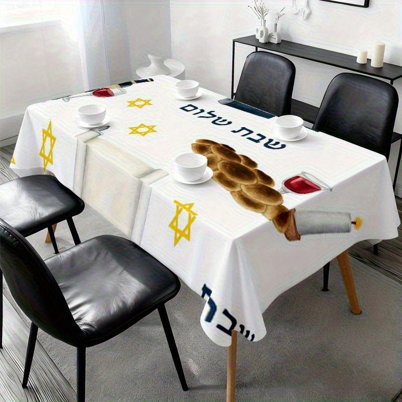 Shabbat Star?of?David Rectangle tablecloth for table decor Reusable Kitchen dining tablecloth Jewish holiday Shabbat decorations