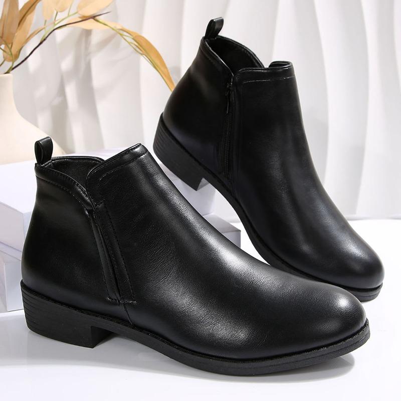 

Кожаные ботинки нового стиля, одинарные ботинки, ботильоны на молнии, женская обувь 43 чёрный