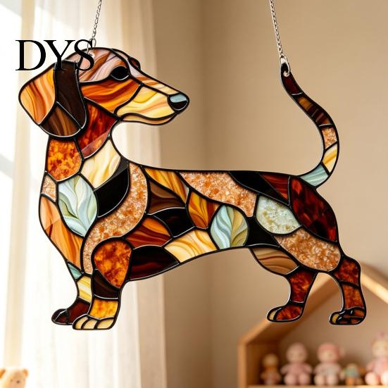 Sonnenfänger Dekoration für Fenster Dackel Hängende Verzierung, Acryl Fensterfänger, Niedliche Hund Innenzubehör Haus Raum Dekoration, Vorderseite
