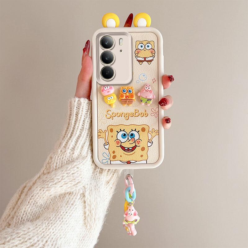 KEYSION Niedliche 3D-Cartoon-Hülle für Realme C75 mit Armband Weiche Silikon Stoßfeste Handy-Rückseite für OPPO Realme C75