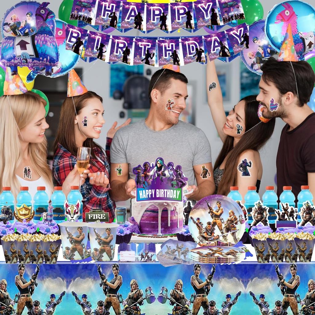 Shooter-Spiel Fortnition Geburtstagsparty-Dekoration Cartoon Alpaka Lama Teller Tischdecke Babyparty Kindergastgeschenke Partyzubehör